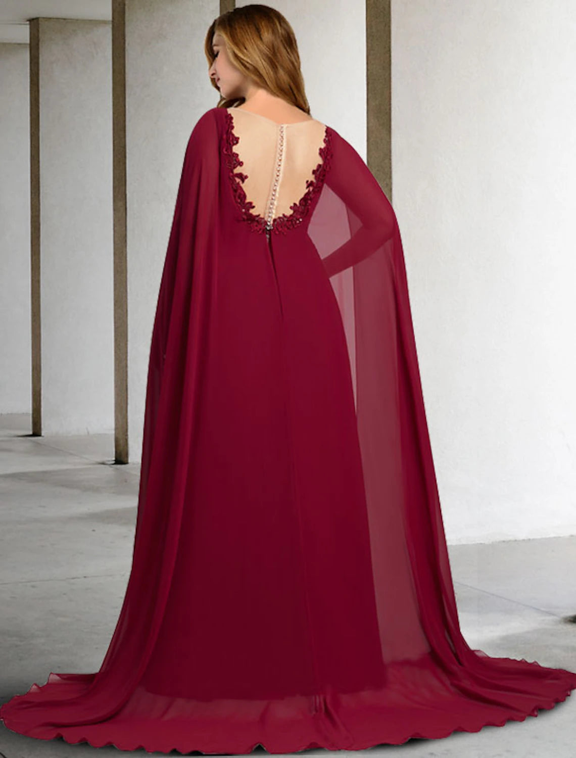Wholesale  A-Line Mother of the Bride Dress Plus Size Hide Belly Elegant V Neck Sweep / Brush Train Chiffon Lace Sleeveless Cap Sleeve No with Pleats Beading Appliques